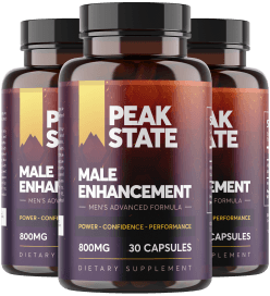Peak State Male Enhancement Capsules bottles with dark caps and mountain-inspired labels